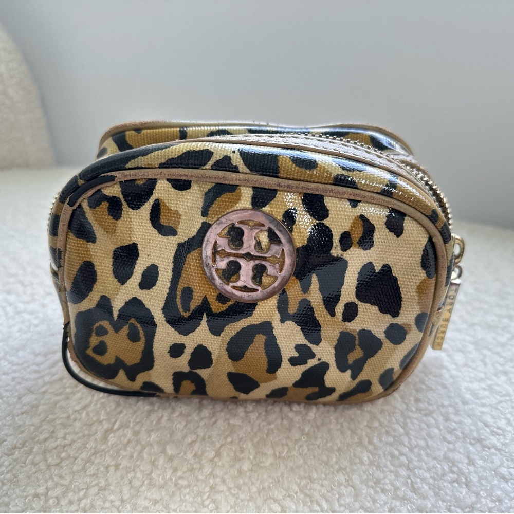 Tory Burch Patent Leather Leopard Cosmetic Pouch